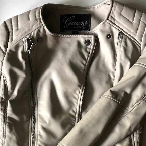Guess Moto Asymmetrical Style Beige Zip Up Jacket - Picture 2 of 7